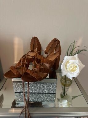 Charlotte Russe Braided Lace-Up Block Heels - Brown